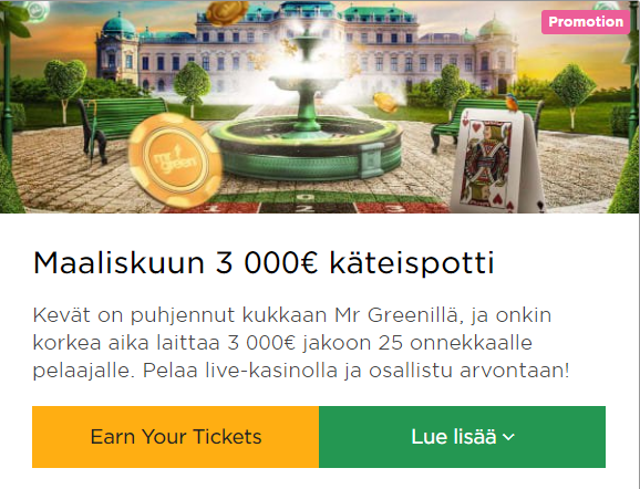 Mr Green keväinen 3000 euron potti